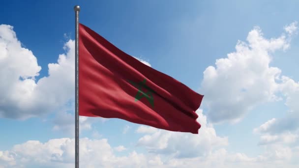 Bandera Marruecos Ondeando Cámara Lenta Con Las Hermosas Nubes Fondo — Vídeos de Stock