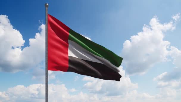 United Arab Emirates Flag Waving Slow Motion Beautiful Clouds Background — Stock Video