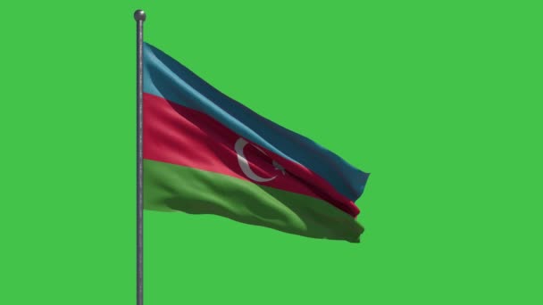 阿塞拜疆国旗在绿色背景上摆动缓慢 便于键控 大的阿塞拜疆国旗飘扬 退伍军人 爱国者 — 图库视频影像