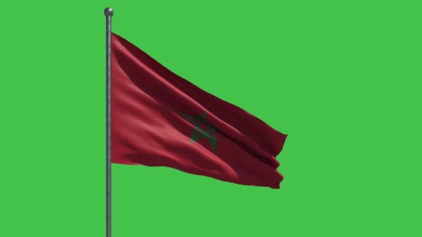 Morocco Flag Waving Slow Motion Green Background Perfect Easy Keying — Stock Video