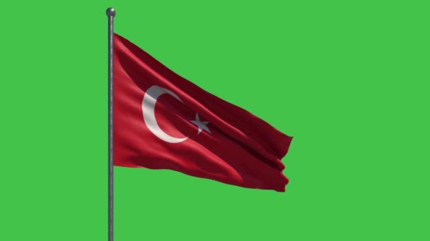 Turkse Vlag Zwaaien Slow Motion Groene Achtergrond Perfect Voor Gemakkelijk — Stockvideo