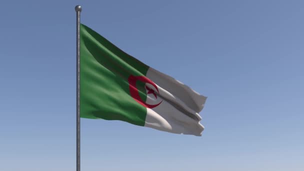 Флаг Алжира Размахивает Медленным Движением Ясном Фоне Неба Большой Алжирский — стоковое видео