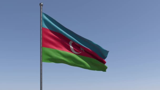 Азербайджанский Флаг Размахивающий Медленным Движением Ясном Фоне Неба Большой Флаг — стоковое видео