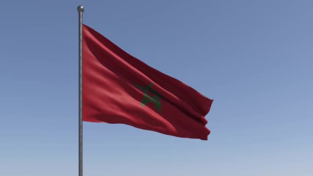 Bandera Marruecos Ondeando Cámara Lenta Fondo Del Cielo Despejado Gran — Vídeos de Stock