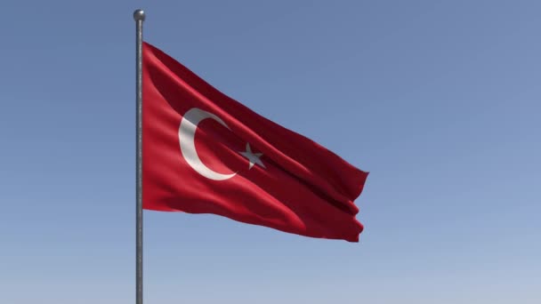 Bandeira Turca Acenando Câmera Lenta Fundo Céu Claro Grande Bandeira — Vídeo de Stock