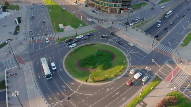 Luftaufnahme Eines Kreisverkehrs Warschau Polen — Stockvideo