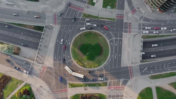Aerial Fix Shot Roundabout City Traffic Vista Superior Varsovia Polonia — Vídeo de stock