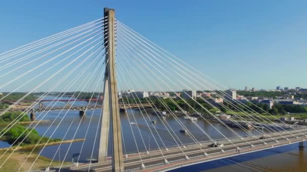 Widok Most Świętokrzyski Słoneczny Dzień Strzał Powietrza Warszawa Polska — Wideo stockowe
