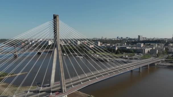 Vista Del Puente Swietokrzyski Día Soleado Disparo Aéreo Varsovia Polonia — Vídeos de Stock