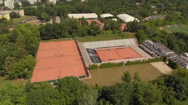 Tenniscentrum Sinaasappelvelden Bomen Park Van Bovenaf Luchtzicht — Stockvideo