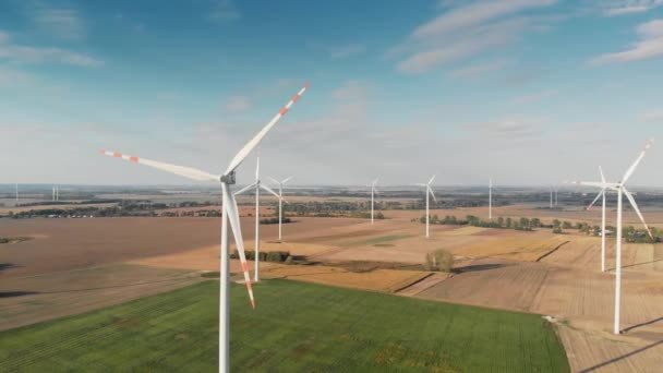 Aerial View Wind Farm Towers Countryside Field Lato Polska — Wideo stockowe