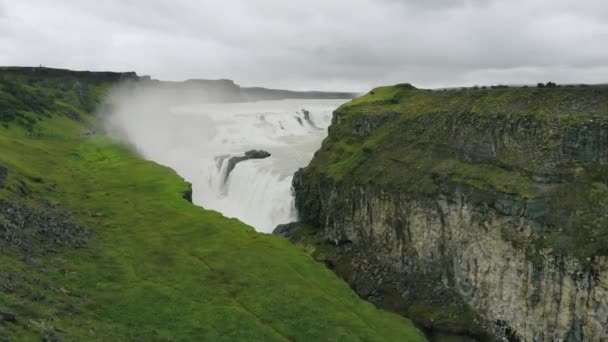Αεροφωτογραφία Του Καταρράκτη Gullfoss Καλοκαίρι Στην Ισλανδία Καταρράκτης Βρίσκεται Στο — Αρχείο Βίντεο