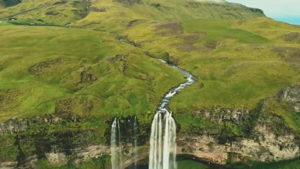 Iceland Waterfall Seljalandsfoss Beautiful Icelandic Landscape Famous Tourist Attraction Natural — Stock Video