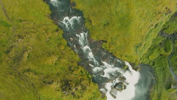 冰岛瀑布塞尔贾兰多斯在美丽的冰岛风景 环路上著名的旅游景点和自然地标 — 图库视频影像