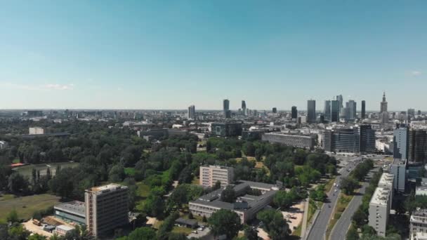 Varsovia Mokotow Polonia Mayo 2018 Vista Aérea Del Centro Ciudad — Vídeo de stock
