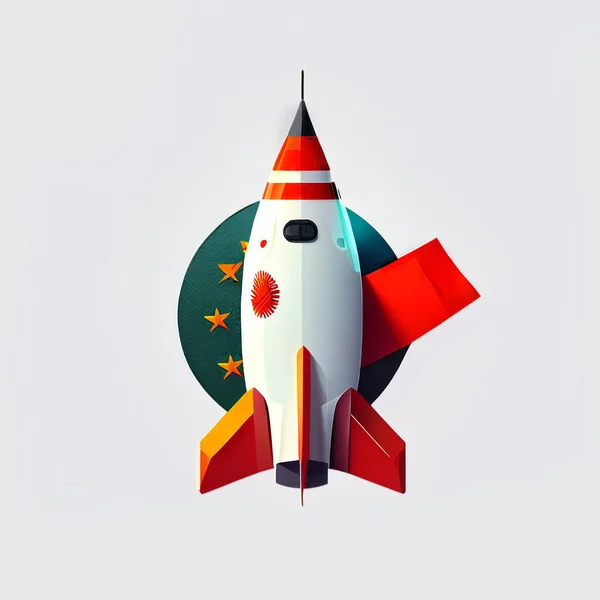 Chinese Russian rocket missile in flat illustrative style.