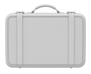 Front view of clay render of retro leather suitcase isolated on white background - 3D illustration