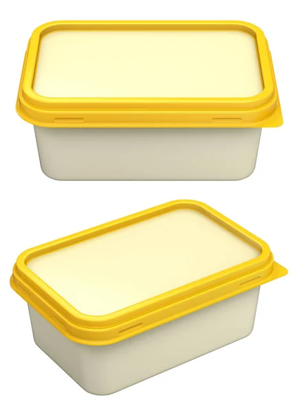 Färgade Margarin Box Mockup Med Tom Yta Isolerad Vit Bakgrund — Stockfoto