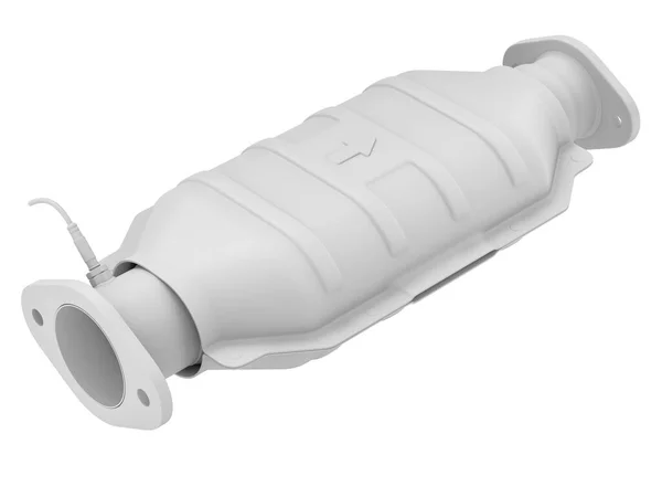 白色背景にセンサーフルーガス ラムダセンサー を用いた触媒コンバーターの粘土レンダリング 3Dイラスト — ストック写真