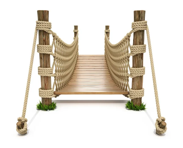 白い背景にロープ吊橋のフロントビュー 3Dイラスト ロイヤリティフリーのストック画像