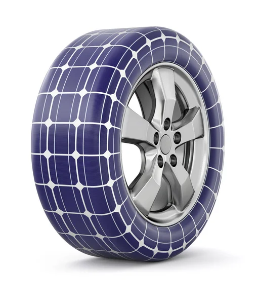 带有太阳能电池板纹理的汽车车轮 3D插图 — 图库照片