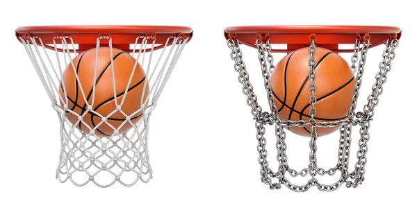 Basketbal Hoepel Met Kettingen Net Geïsoleerd Witte Achtergrond Illustratie — Stockfoto