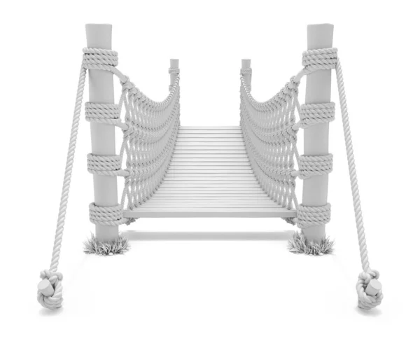 白い背景にロープ吊橋のフロントビューの粘土レンダリング 3Dイラスト — ストック写真