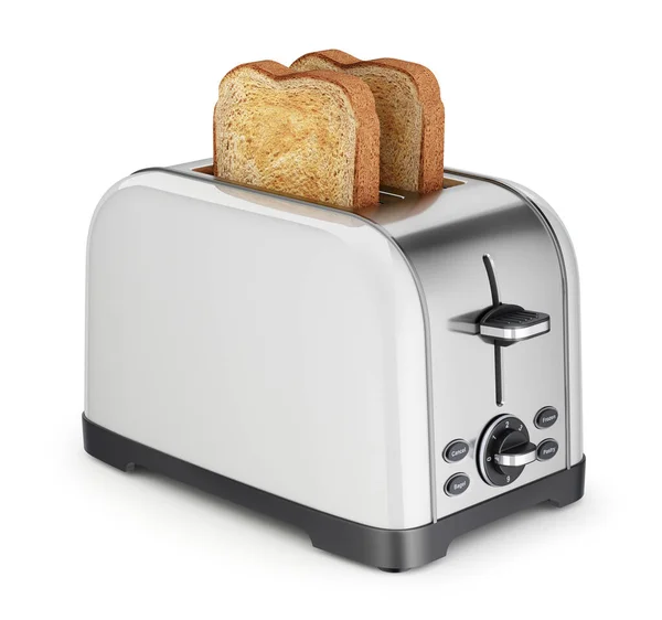 Witte Broodrooster Met Geroosterd Brood Witte Achtergrond Illustratie — Stockfoto