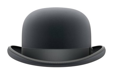 Beyaz arkaplanda izole edilmiş siyah melon şapka ön görünümü - 3D illüstrasyon
