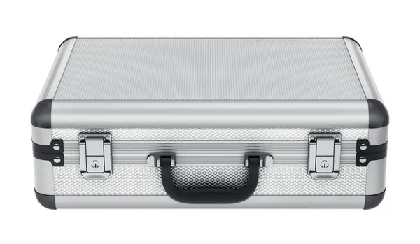 アルミニウム金属保護ビジネスススーツケース レポートケース ホワイトバックグラウンドで分離されたハンドル3Dイラスト ストックフォト