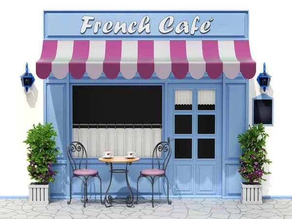 法国人行道咖啡馆 3D插图 图库照片