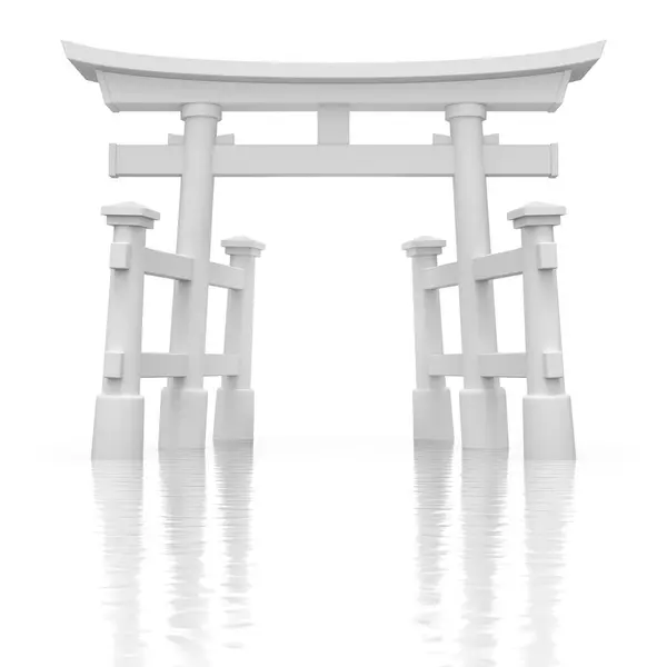 Lehmputz Des Traditionellen Japanischen Schwimmenden Torii Tores Mit Seitlichen Säulen lizenzfreie Stockbilder