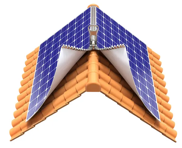 Solarmodule Mit Dem Reißverschluss Auf Dem Dach Installieren Illustration lizenzfreie Stockbilder