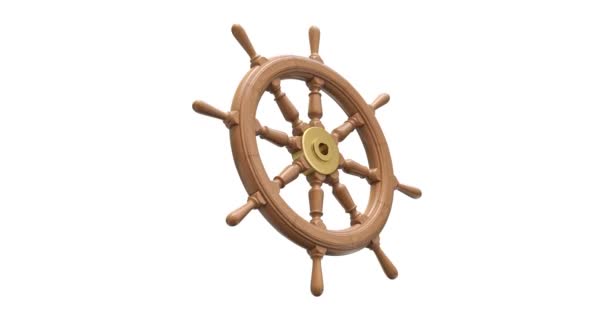 Wooden Ship Steering Wheel Rotation Animation Seamlessly Loopable — Stock Video