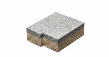 Asfalt blokları arasındaki kanalla drenaj sistemi kavramının çapraz bölümü - 3 boyutlu animasyon