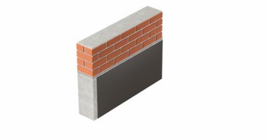 Drenaj sistemi kavramının tuğla duvar ve kaldırım blokları arasındaki kanalla kesişen bölümü - 3 boyutlu animasyon