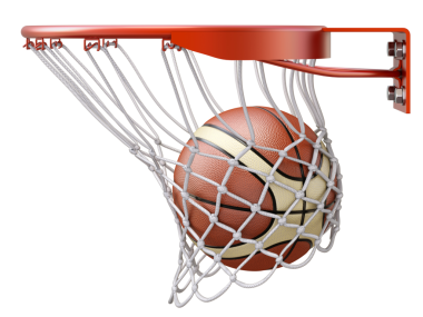 Basketbol potası sahnesine giriyor. Şeffaf arka planda izole edilmiş. 3d PNG illüstrasyon.