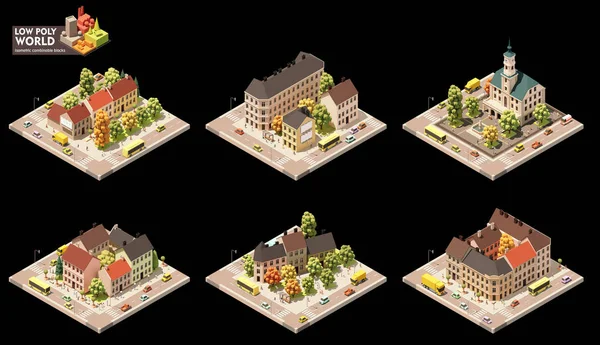 矢量等距世界地图创建集 可组合的地图元素 城镇或市中心的地图 旧城建筑和街道 — 图库矢量图片#