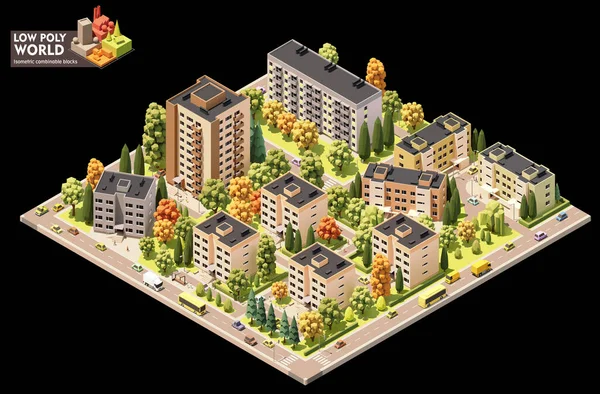 ベクトル等角世界地図作成セット 結合可能なマップ要素 町や都市住宅地マップ 複数階建ての建物や通り — ストックベクタ