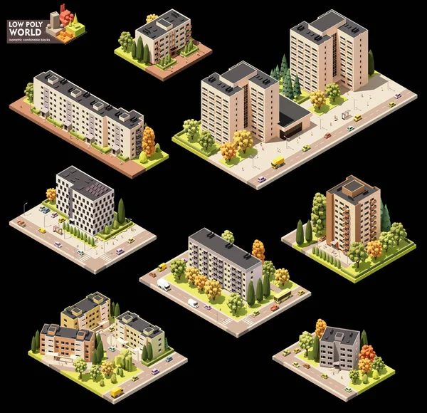 Vektor Isometrisches Weltkartenerstellungsset Kombinierbare Kartenelemente Stadt Oder Wohngebietskarte Mehrstöckige Gebäude — Stockvektor