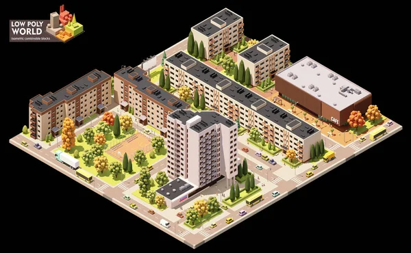 矢量等距世界地图创建集 可组合的地图元素 城镇或城市住宅区地图 多层建筑物和街道 — 图库矢量图片#