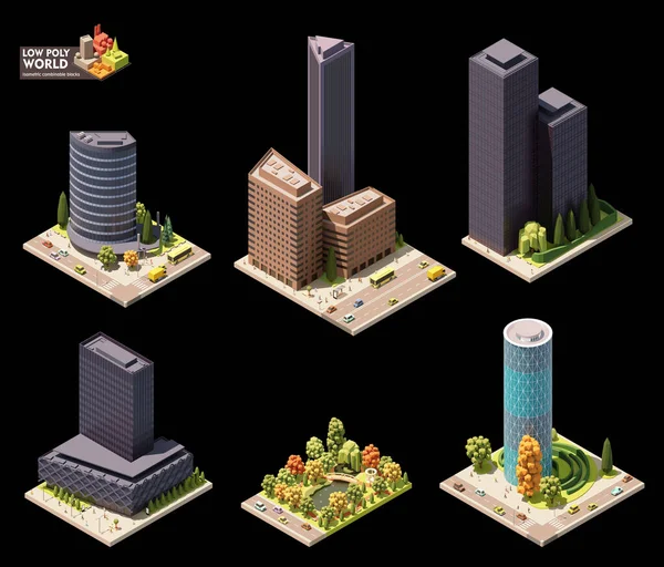 Vektor Isometrisches Weltkartenerstellungsset Kombinierbare Kartenelemente Innenstadt Oder Stadtplan Wolkenkratzer Parks — Stockvektor