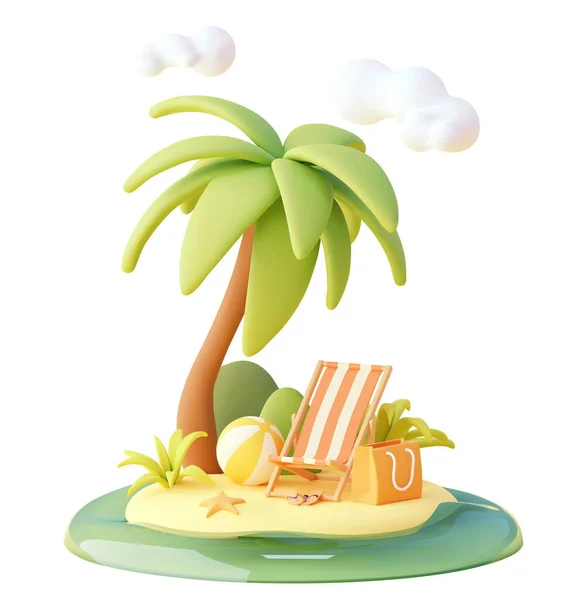 Vector Travel Summer Beach Vacation Relax Illustration Deck Chair Sandy — Stock Vector