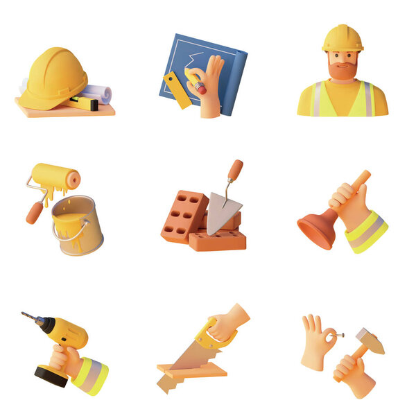 Vector construction and home renovation icons set. House building, repair and home improvement icons