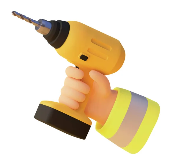 Vector Icon Workers Hand Holding Electric Cordless Drill Yellow Drill — Stock Vector