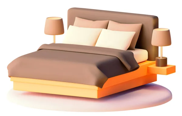 Vektor Bett Mit Bettwäsche Und Nachttischlampen Illustration Moderne Möbel Bett — Stockvektor