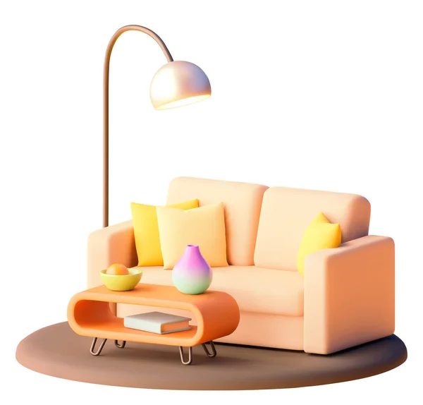 Vector Sofa Mit Couchtisch Illustration Moderne Möbel Sofa Mit Kissen — Stockvektor