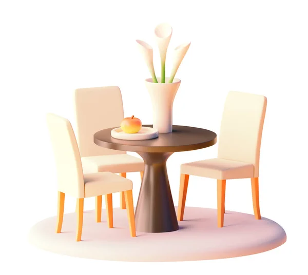 Sandalye Resimli Vektör Yemek Masası Modern Mobilyalar Yuvarlak Yemek Masası — Stok Vektör