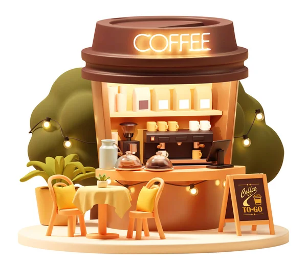 Vector Kleine Kaffeestube Oder Kiosk Coffee Stand Der Tasse Kaffeemaschine Vektorgrafiken