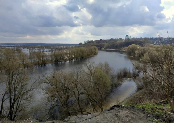 Inundação Primavera Rio Desna Perto Cidade Novgorod Siversky Região Chernigiv — Fotografia de Stock